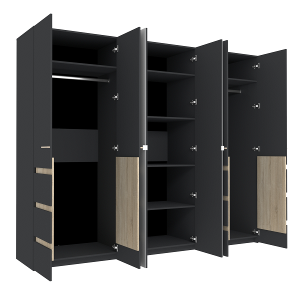 Анона 7 Шкаф д/одежды и белья 6 дв. Антрацит/Дуб Сонома Анона 7 Шкаф д/одежды и белья 6 дв. Антрацит/Дуб Сонома