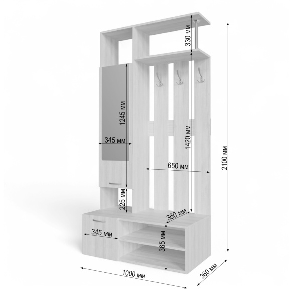 Прихожая БН-208,1000*360*2100 (Сосна Лофт)  Прихожая БН-208,1000*360*2100 (Сосна Лофт)
