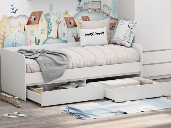 СИТИ Кровать КР-27 + 2 Ящика/ Белый/ 80*200/Ваша Мебель СИТИ Кровать КР-27 + 2 Ящика/ Белый/ 80*200/Ваша Мебель