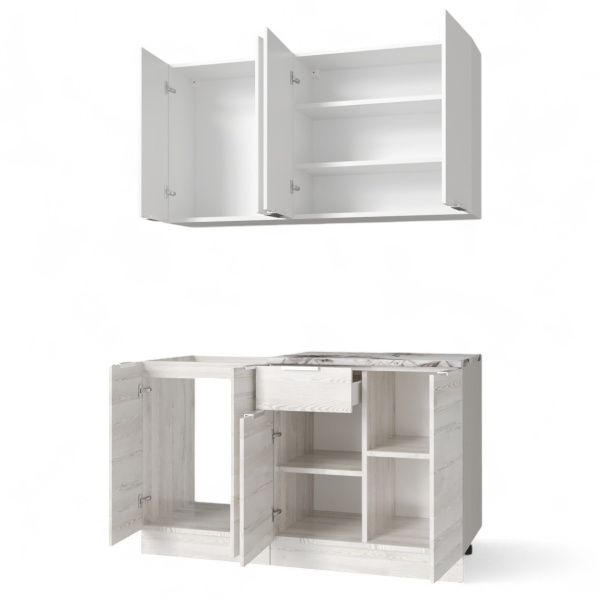 Кухня РЕГГИ Белый Жемчуг/Сосна Лофт (столеш.Альберика+сушка+планка) 1.4м 