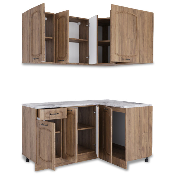 Угловая кухня РАВЕННА Дуб крафт / Орех антик 1,5м Угловая кухня РАВЕННА Дуб крафт / Орех антик 1,5м