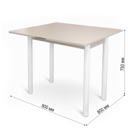 Стол Уют 4 450(+450)*800*750/ ЛДСП Кашемир/Кашемир/опора D50 "труба" белый