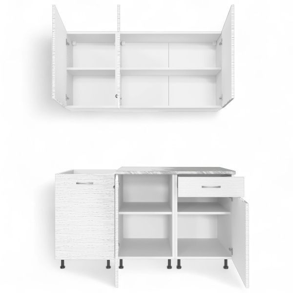 Кухня Компл.№2/1 БЕЛЫЙ СТРАЙП 1,5м (б/мойки)