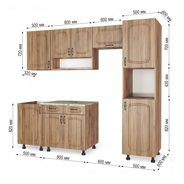 Кухня Комплект №4  Дуб крафт табачн./Орех антик (столеш Версаль+Сушка+планка) 1,8м  Кухня Комплект №4  Дуб крафт табачн./Орех антик (столеш Версаль+Сушка+планка) 1,8м