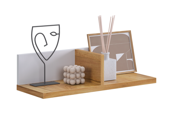 Полка навесная  Хюгге белое дерево/дуб крафт золотой Полка навесная  Хюгге белое дерево/дуб крафт золотой