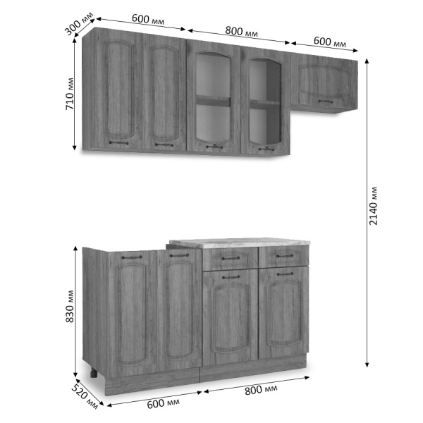 Кухня РАВЕННА 1,4м (со столеш,без мойки) Кухня РАВЕННА 1,4м (со столеш,без мойки)