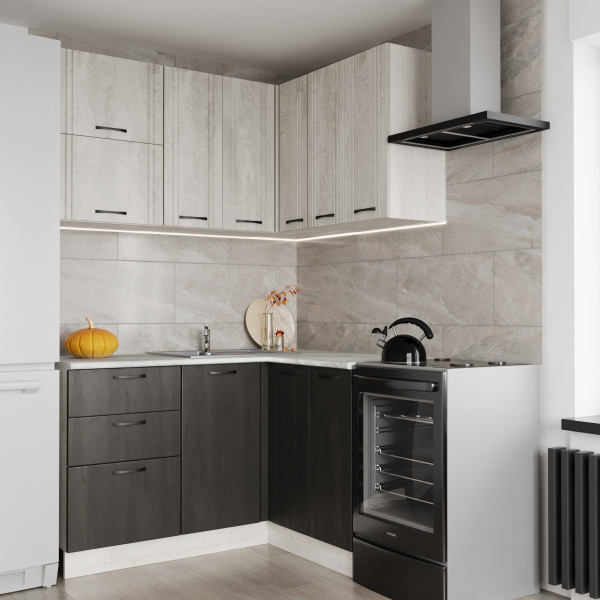 Кухня УГЛОВАЯ  Бари  Сосна лофт/Асфальт светлый/Асфальт темный(Столеш. Этория) Кухня УГЛОВАЯ  Бари  Сосна лофт/Асфальт светлый/Асфальт темный(Столеш. Этория)